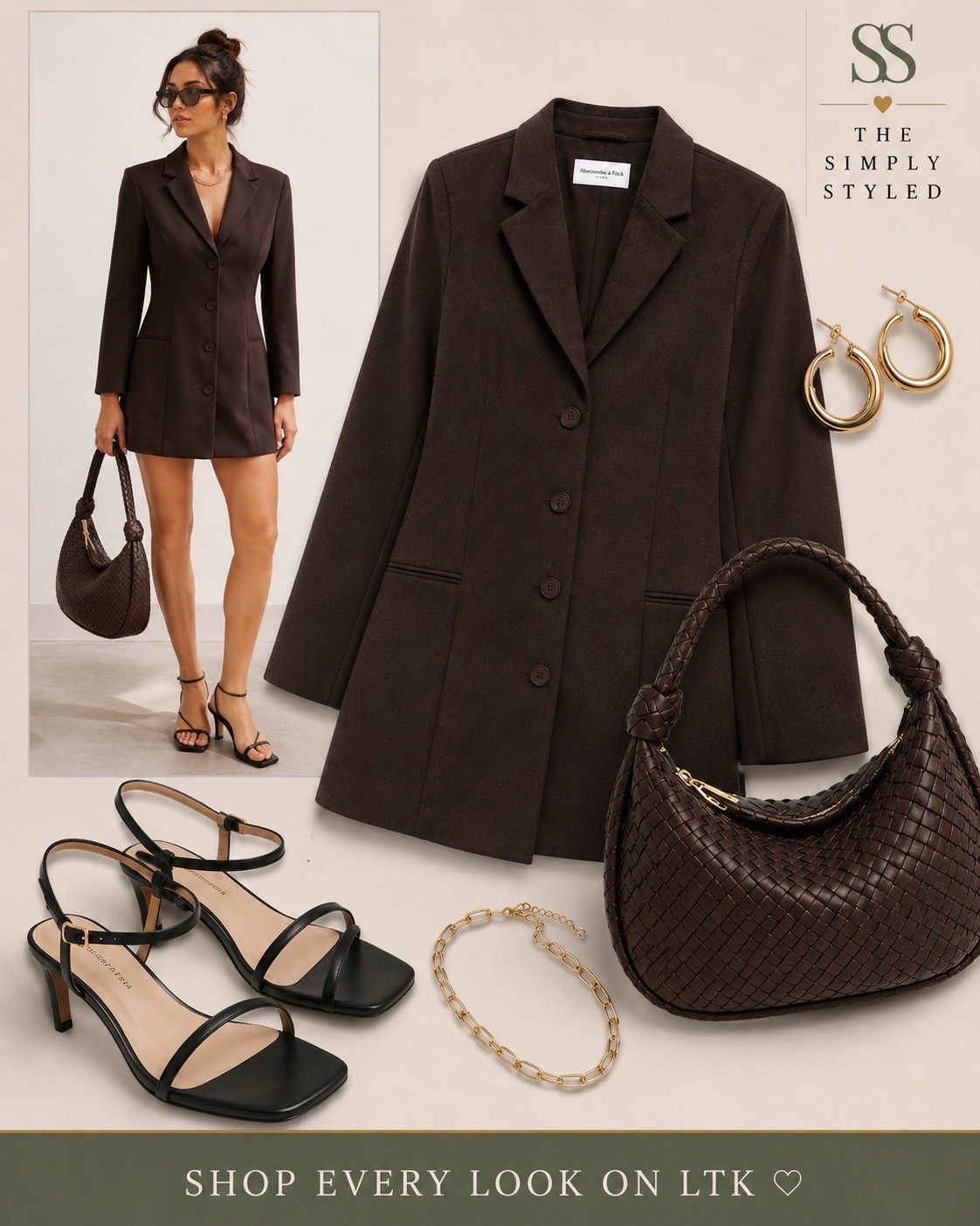 I love a skort!  This dark coffee blazer dress is one of those pieces that instantly makes you look polished with zero effort. 🤎 The built-in shorts give you all the comfort, coverage, and confidence of a skort while keeping the chic look of a tailored mini dress.

Featuring a structured blazer dress, espresso brown, dark coffee neutral, built-in shorts, skort dress, tailored silhouette, date night outfit, girls night outfit, wedding guest alternative, elevated capsule wardrobe staple, gold jewelry, woven shoulder bag, strappy heels, classic neutral style, chic summer outfit, fall transition outfit, and timeless wardrobe essentials.

Shop the full look on LTK ♡

#LTKootd