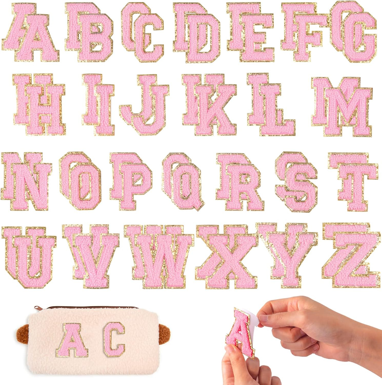 chfine 52 Pieces Self Adhesive Chenille Letter Patches for Clothing, Pink Varsity Letter Patches ... | Amazon (US)