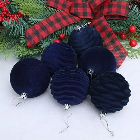 Blue Flocked Christmas Ornaments Set - 6 Pack 3.15 Inch Velvet-Touch Tree Decorations (Luxury Suede Finish) | Walmart (US)