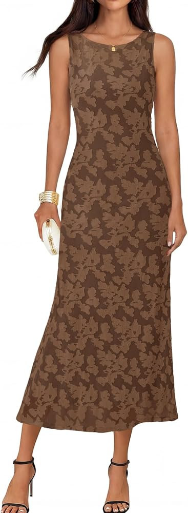 MEROKEETY Womens 2026 Summer Floral Maxi Dress Sleeveless Tie Waist Elegant Formal Bodycon Weddin... | Amazon (US)