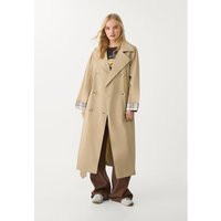 Stradivarius Long check trench coat with turn-up detail Stone L | Stradivarius (UK)
