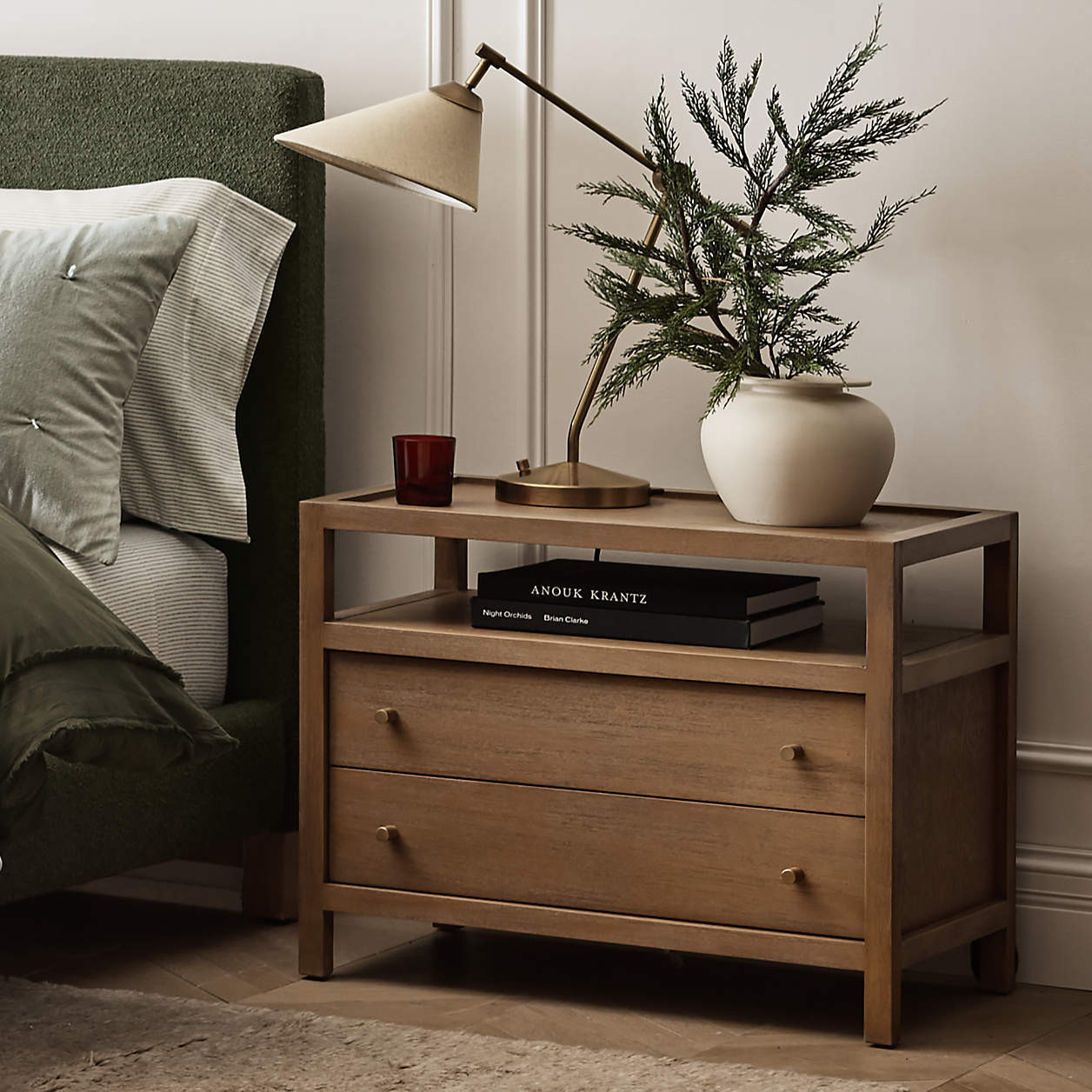 Keane 32" Solid Driftwood Charging Nightstand + Reviews | Crate & Barrel | Crate & Barrel