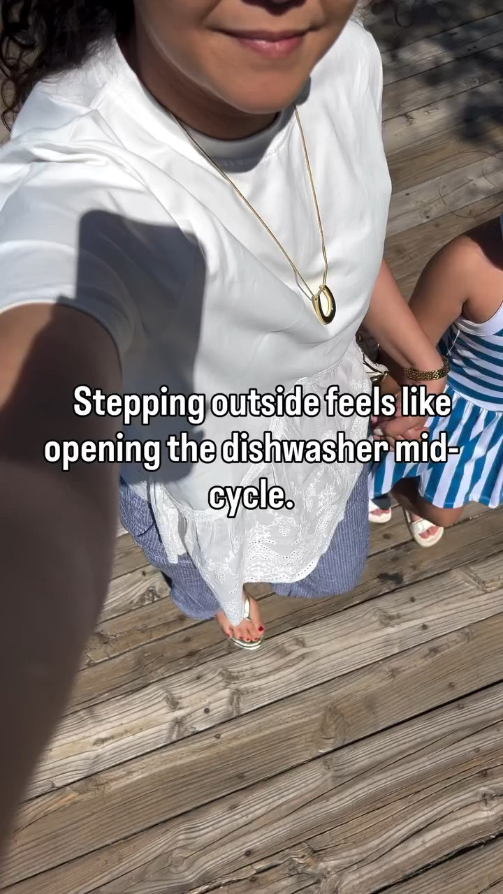 But seriously… drink your water, reapply that SPF, and don’t underestimate this heat. Stay safe out there! ☀️💛 #summeroutfit #heatwavealert