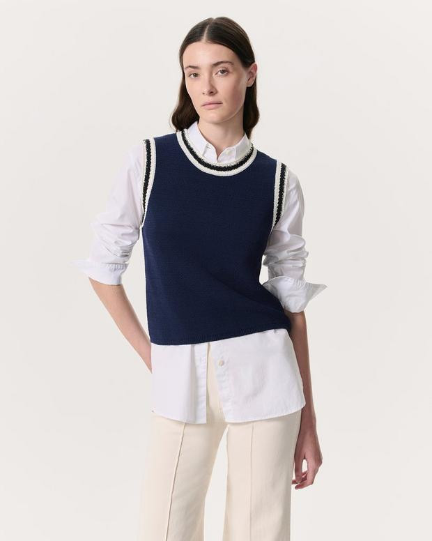 Meghan Striped Crochet-Trim Sweater Vest | rag & bone
