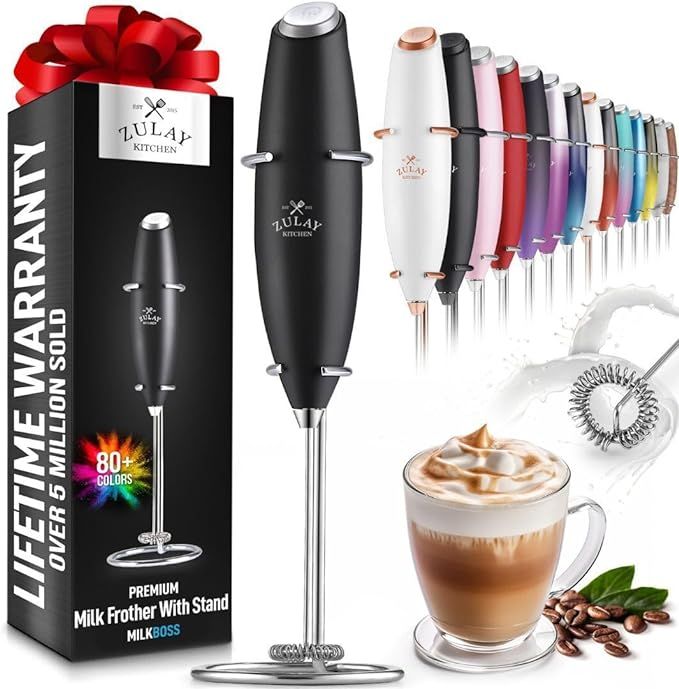 Zulay Kitchen Powerful Milk Frother Wand - Ultra Fast Handheld Drink Mixer - Electric Whisk Foam ... | Amazon (US)