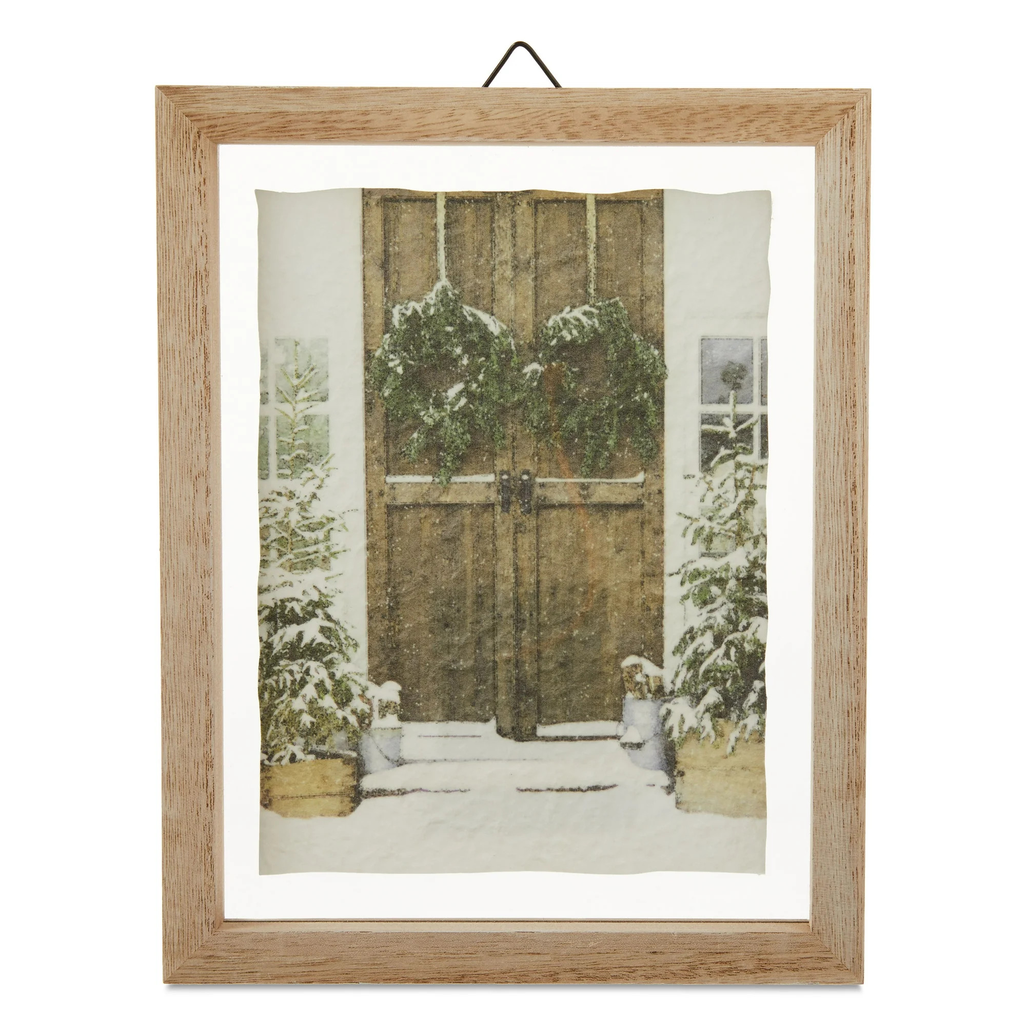 Rustic Door with Wreaths Framed Hanging Christmas Decoration, Brown and White, 8" x 10", by My Te... | Walmart (US)