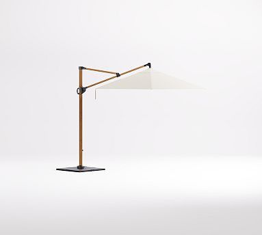 10' Round Cantilever Outdoor Patio Umbrella - Faux Wood with Base | Pottery Barn (US)