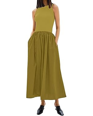 MISSACTIVER Crewneck Sleeveless Maxi Dress for Women Summer Flowy Patchwork Tank Top Long Dresses... | Amazon (US)