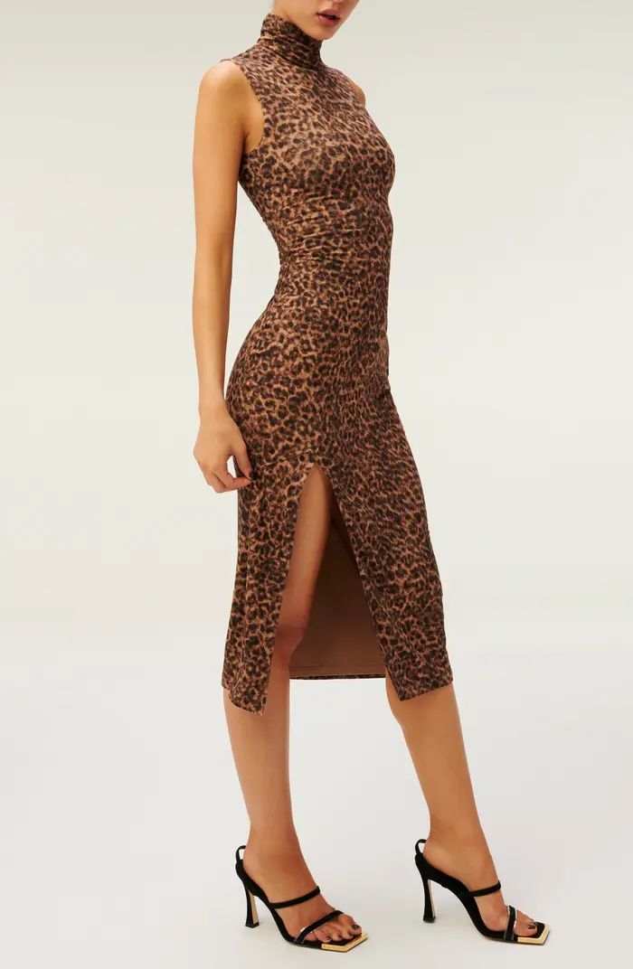 Good American Leopard Print Mock Neck Midi Dress | Nordstrom | Nordstrom