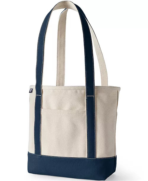 Lands' End Medium 5 Pocket Open Top Long Handle Canvas Tote Bag - Macy's | Macy's