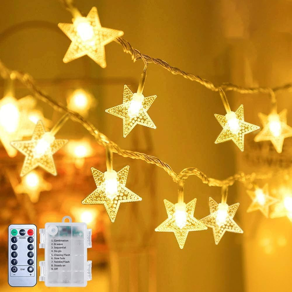 Brightown Star String Lights Battery Operated - 17 ft 50 LED Star Fairy String Lights with Remote... | Amazon (US)
