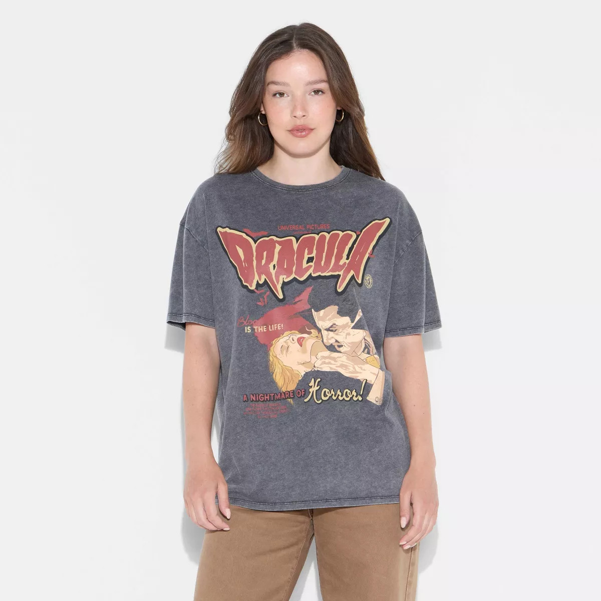 Women's Dracula Oversized Short Sleeve Graphic T-Shirt - Washed Black | Target