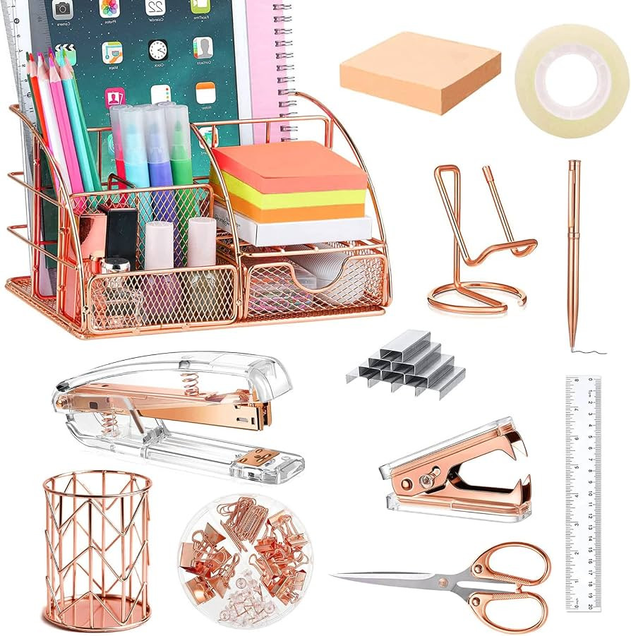 Desk Organizers and Accessories Office Supplies 12PS Set with Acrylic Stapler, Staple Remover, Pe... | Amazon (US)