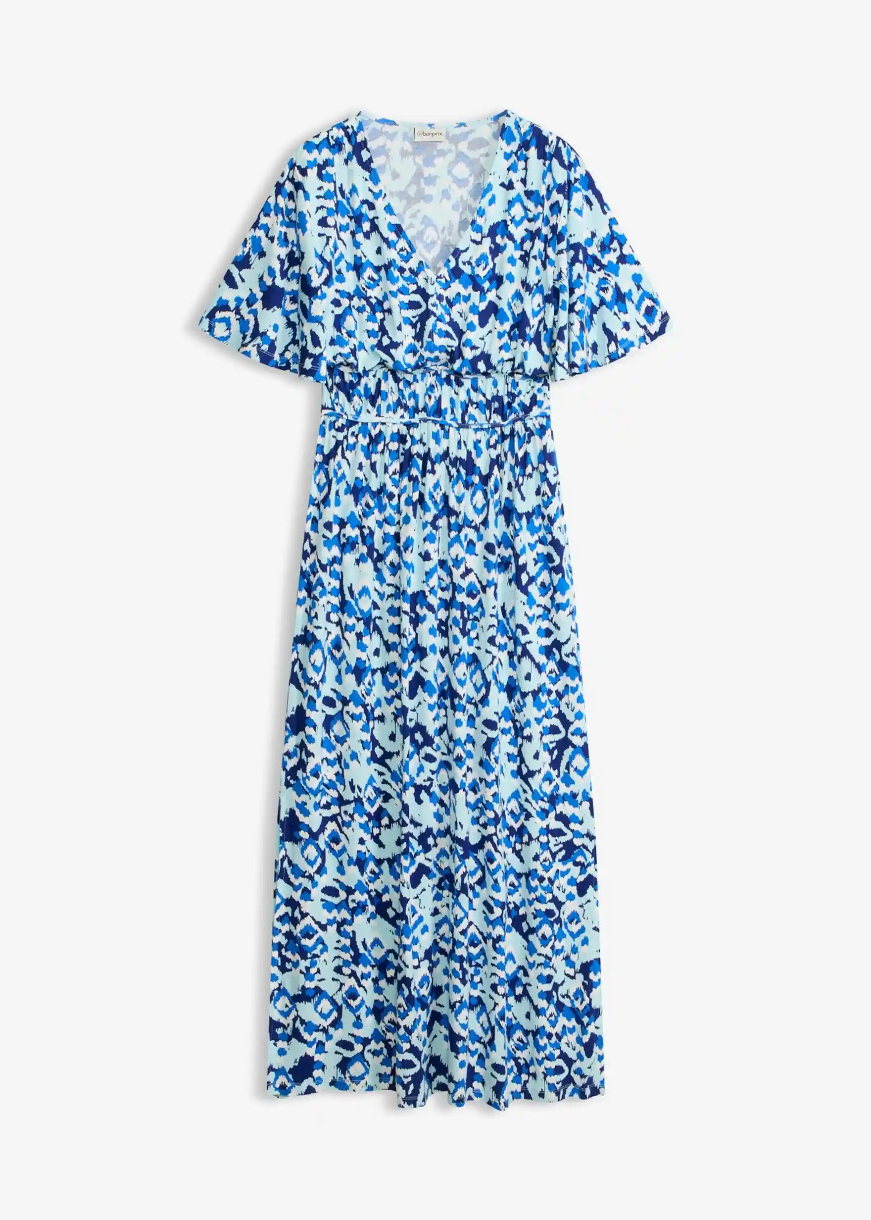 modisch bedrucktes Maxikleid mit tiefem V-Ausschnitt vorne - blau | Bonprix DE