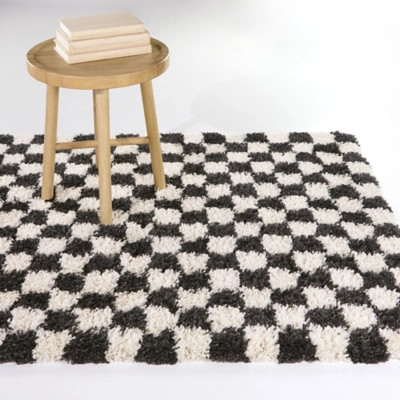 Mackie Checkered Shag 5' 3" x 7' Area Rug, Charcoal | Ashley
