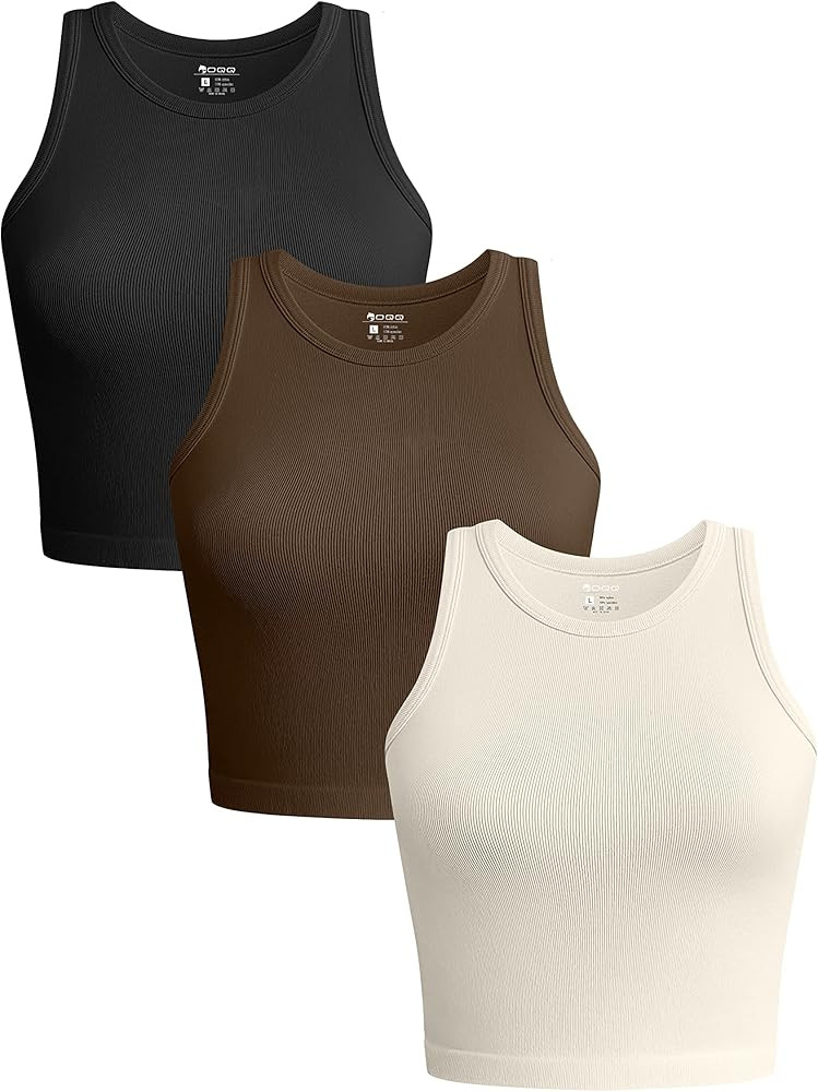 OQQ Women's 3 Piece Tank Tops Ribbed Seamless Yoga Shirts Workout Exercise Racerback Crop Tops | Amazon (US)