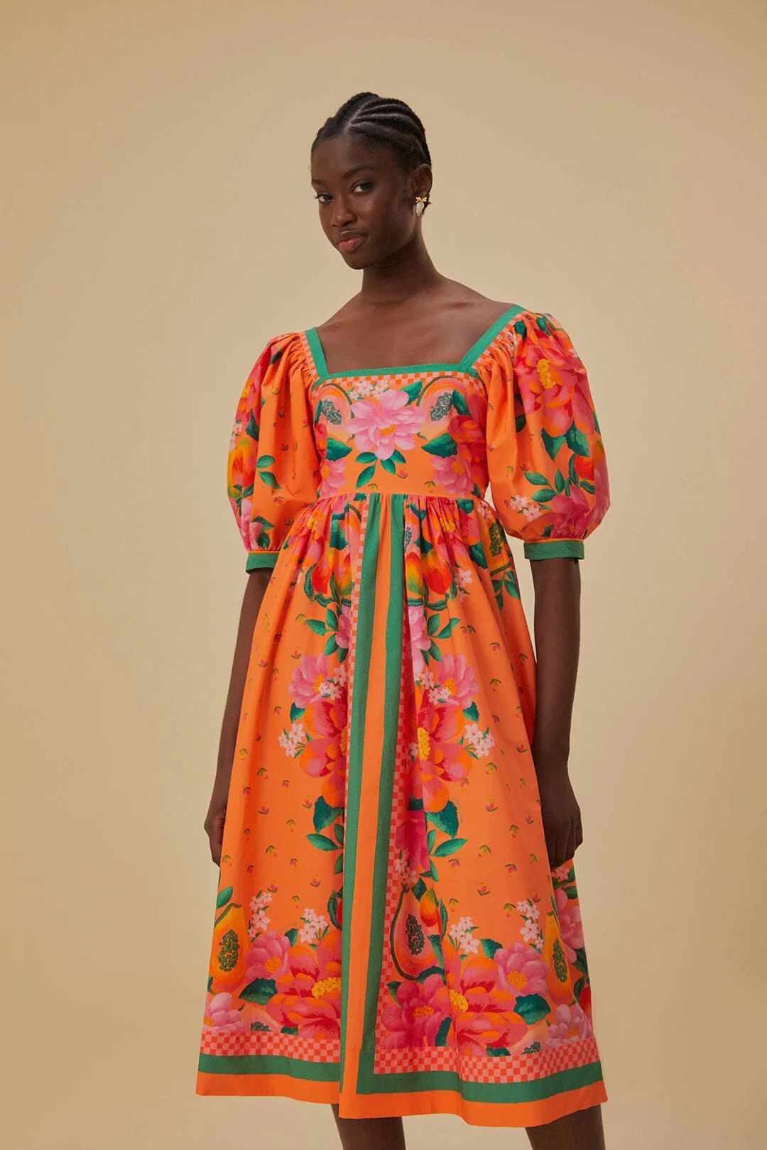 Orange Fruit Garden Scarf Midi Dress | FarmRio