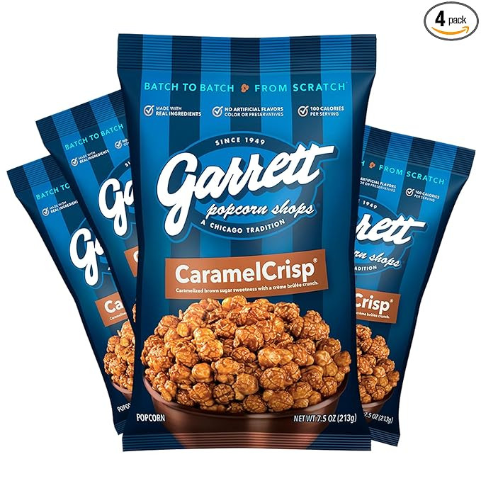 Garrett Popcorn CaramelCrisp, 7.5oz, 4 Bags,​ Caramel Gourmet Popcorn, Gluten Free, Sweet Snack... | Amazon (US)