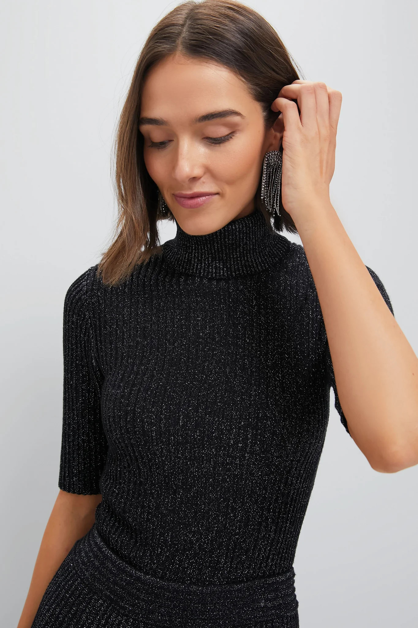 Black Metallic Knit Bacall Top | Tuckernuck (US)