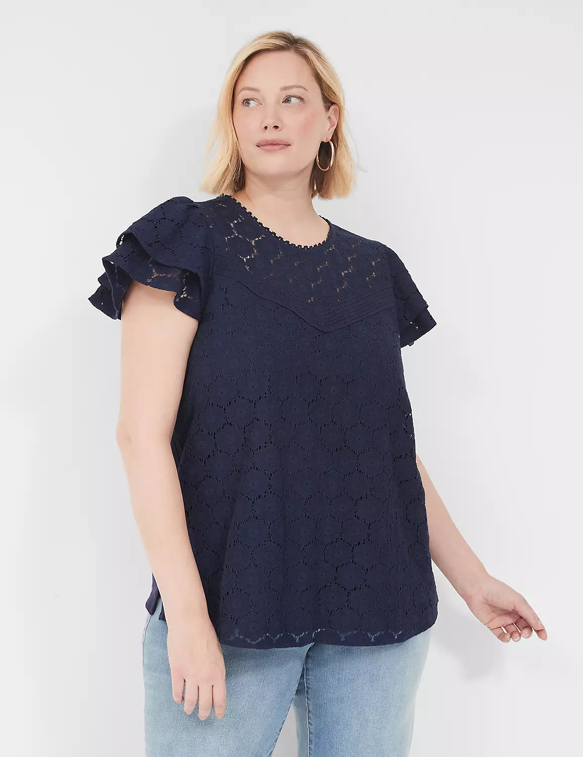 Flutter-Sleeve Crew-Neck Blouse | LaneBryant | Lane Bryant (US)