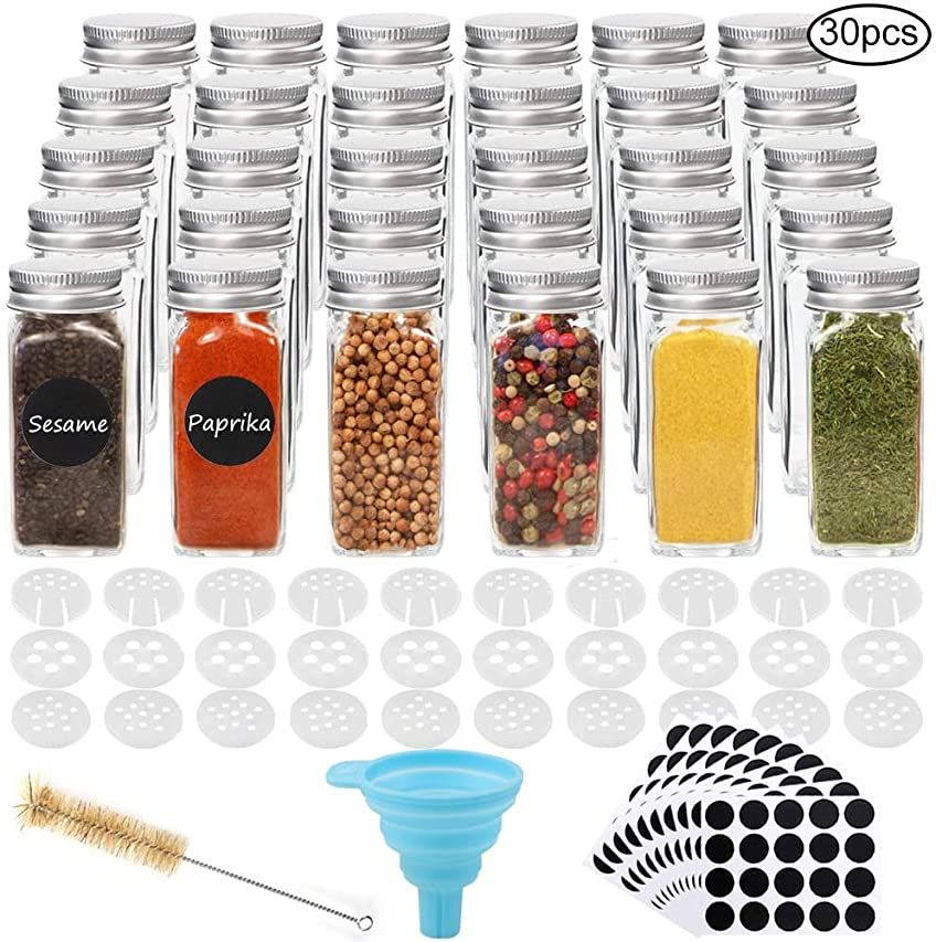 SWOMMOLY 36 Glass Spice Jars with 703 Spice Labels, Chalk Marker and Funnel Complete Set. 36 Square  | Amazon (US)