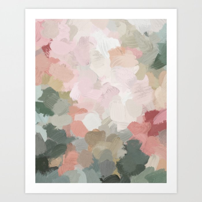 Forest Green Fuchsia Blush Pink Abstract Flower Spring Painting Art Art Print | Society6