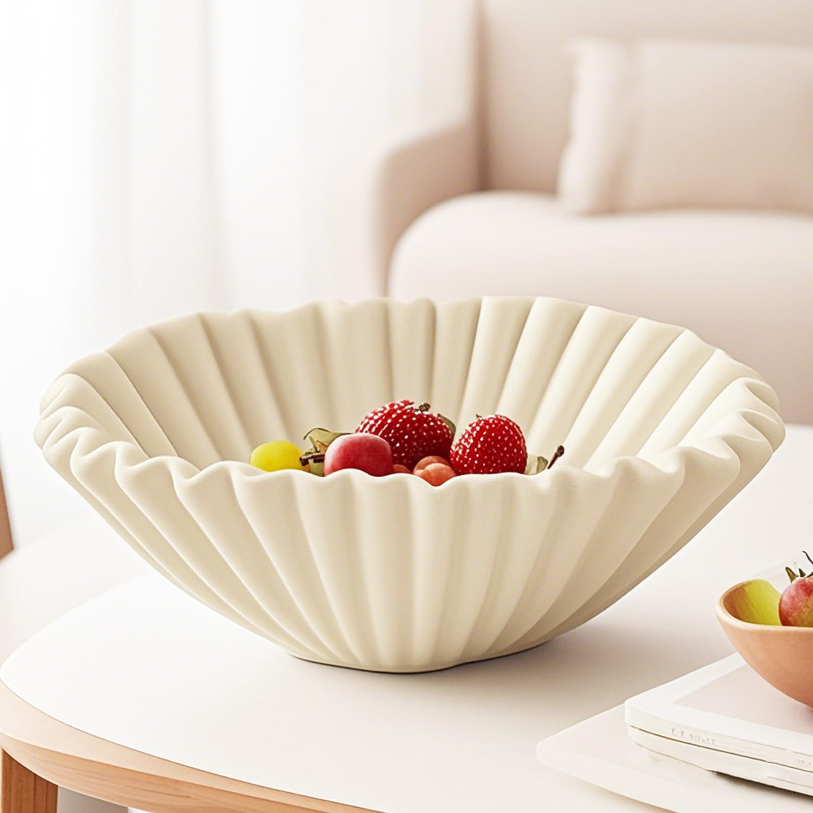Large Decorative Bowl Ceramic Bowls Decorative for Home Decor Marble Grade Ceramic Ruffle Scalloped Ruffle Bowl Fluted Decorative Bowls Modern Home Decor | Amazon (US)