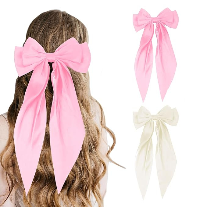 2 PCS Hair Accessories: Beige & Pink Bow Butterfly Hair Clips, Barrettes & Ribbons - Cute Bows fo... | Amazon (US)