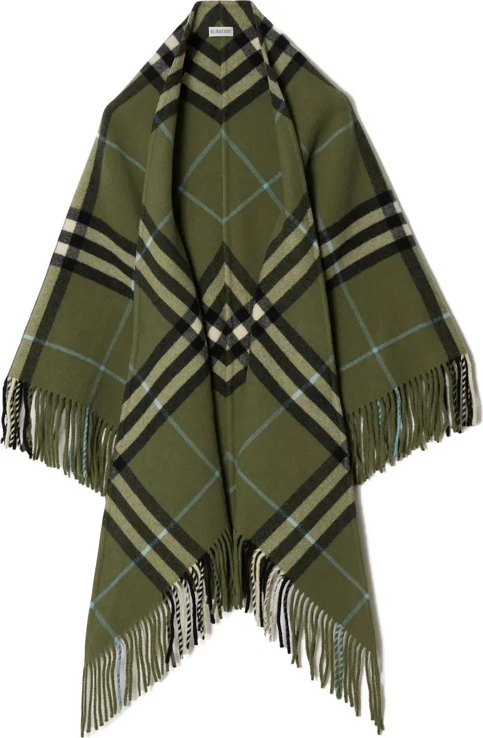 Bandana Check Fringe Wool Cape | Nordstrom