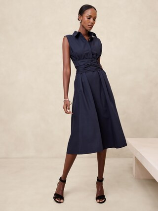 Poplin Cross-Waist Midi Dress | Banana Republic Factory
