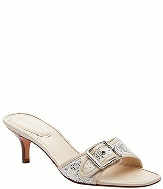 COACH Limited Edition Margot Crystal Signature Denim Kitten Heel Slide Sandals - 6 | Dillard's