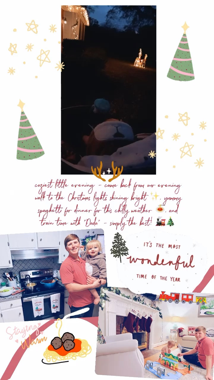 coziest little evening - came back from our evening walk to the Christmas lights shining bright ✨, yummy spaghetti for dinner for this chilly weather 🍝, and train time with "Dada" - simply the best! 🚂🎄

#LTKHoliday #LTKbaby #LTKSeasonal