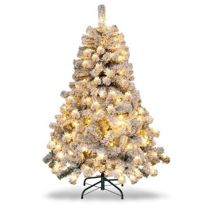 Tangkula 4.5 FT Snow Flocked Christmas Tree Pre-lit Christmas Tree w/295 Branch Tips & 150 Warm W... | Target