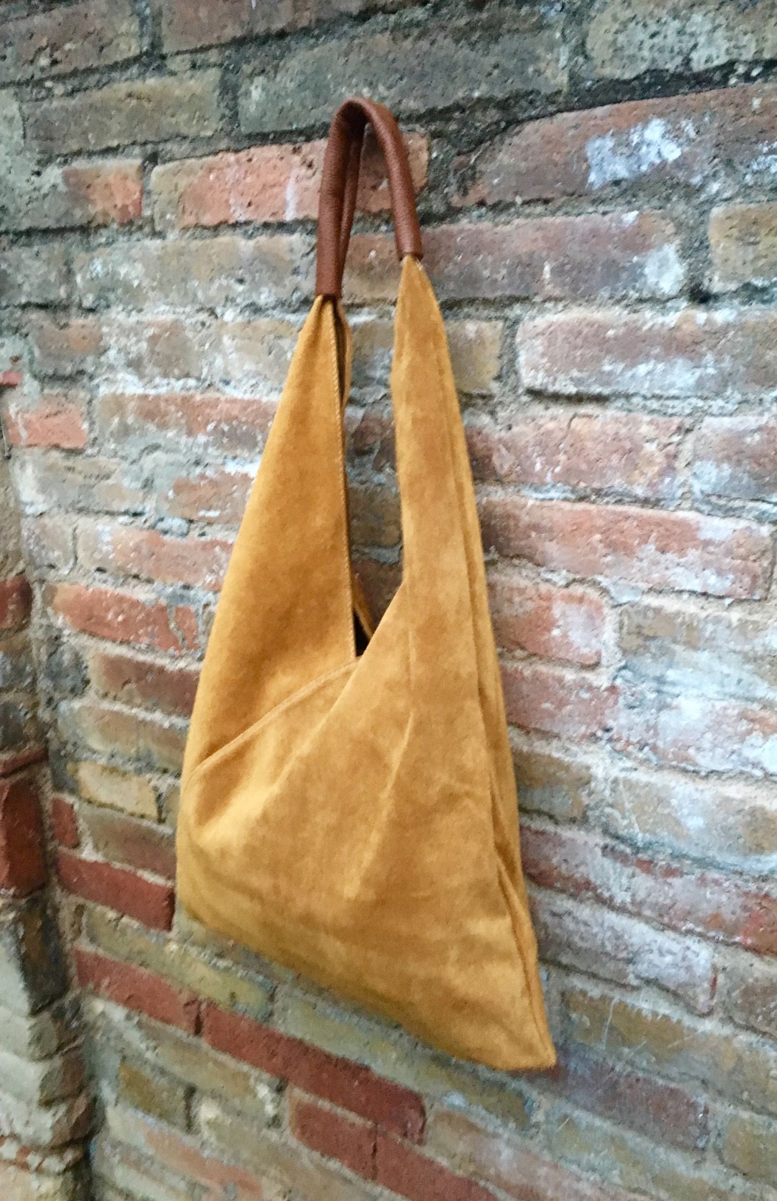 Slouch Leather Bag in MUSTARD Yellow. Large Shoulder Leather Bag. Boho Bag. Laptop Bags in Suede.... | Etsy (US)