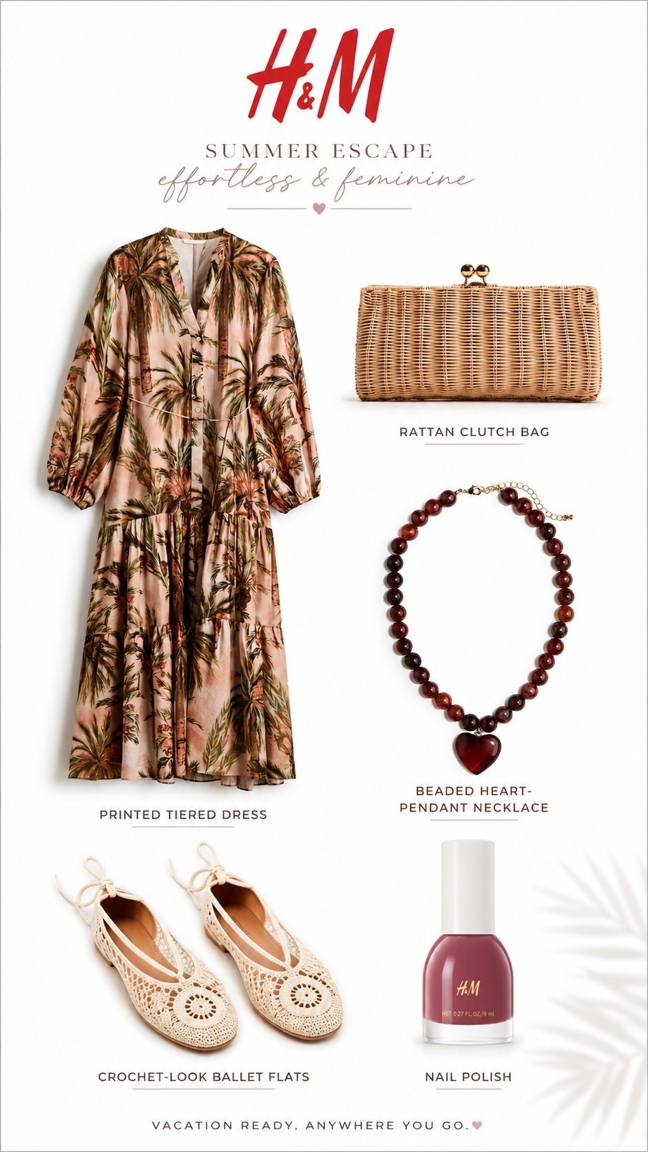 🌴 H&M Vacation Style 🤎

Dreaming of your next getaway? This H&M look has everything you need—an effortless tropical-print dress, chic crochet flats, a timeless rattan clutch, a statement heart necklace, and the perfect nail color to complete the look. Easy, elegant, and made for sunny days.

Everything is linked in my LTK! ✨🤍

#LTKStyle #LTKFinds #HM #VacationStyle #ResortWear #SummerFashion #EffortlessStyle #FashionFinds #ByAnaBeautyClub

#LTKSaleAlert #LTKootd #LTKOver40