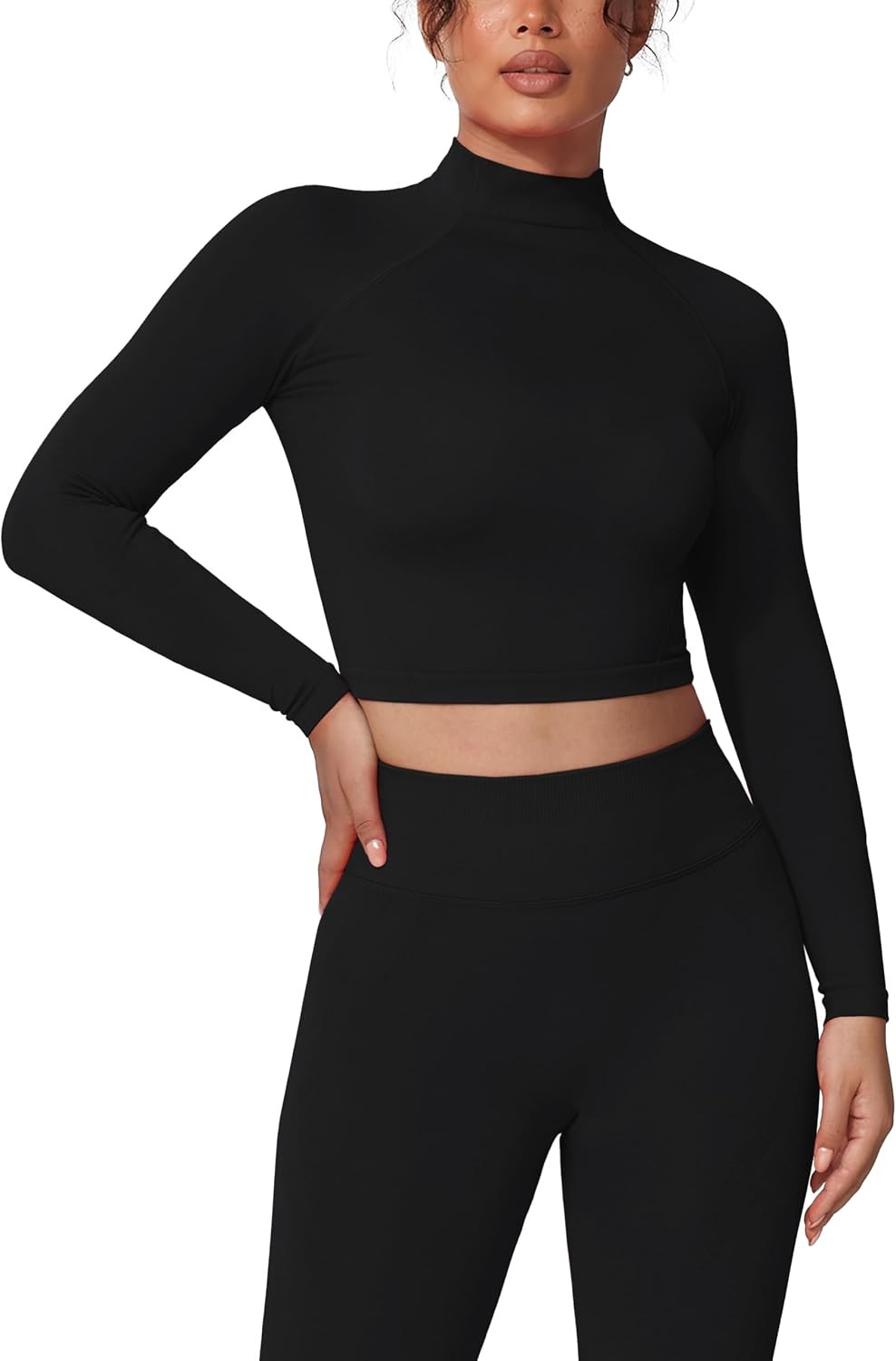 SUUKSESS Women 2 Piece Workout Sets Mock Neck Crop Top Seamless Leggings | Amazon (US)