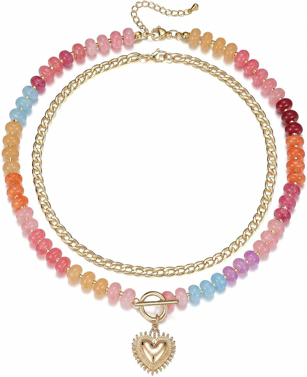 Chunky Colorful Gemstone Beaded Layered Necklaces for Women | Amazon (US)
