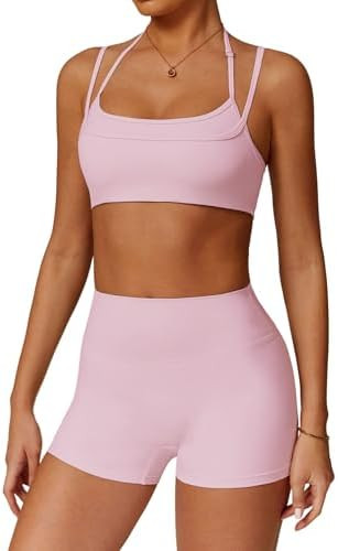 Two Piece Workout Sets For Women Sports Bra Matching High Waist Scrunch Butt Shorts Gym Yoga Athl... | Amazon (US)