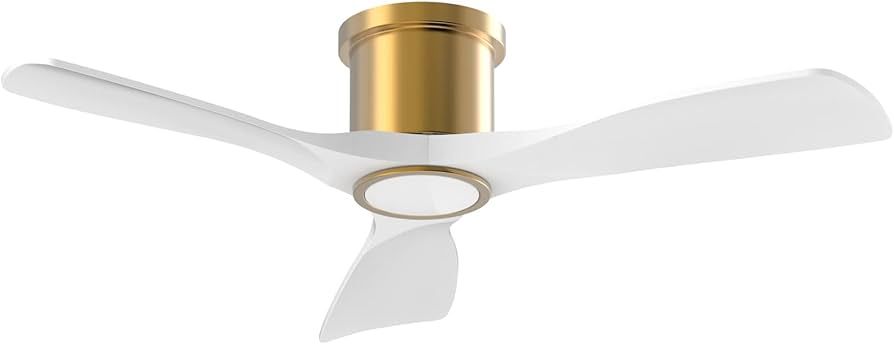 52 Inch Smart Ceiling Fan with Light and Remote, Indoor 3 Blade White Gold Low Profile Flush Moun... | Amazon (US)