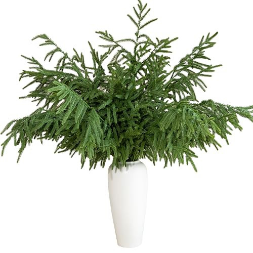 Tasruwat 10 Pcs 36 Inch Artificial Norfolk Pine Stems Faux Christmas Greenery Evergreen Pine Branches Realistic Fake Cedar Pine Picks Winter Greens for Vases DIY Garland Wreath Home Holiday Decor | Amazon (US)