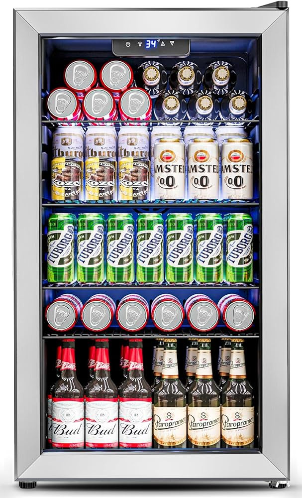 Feelfunn 3.2 Cu.Ft Mini Fridge with Glass Door - 126 Can Beverage Refrigerator Cooler for Drink B... | Amazon (US)