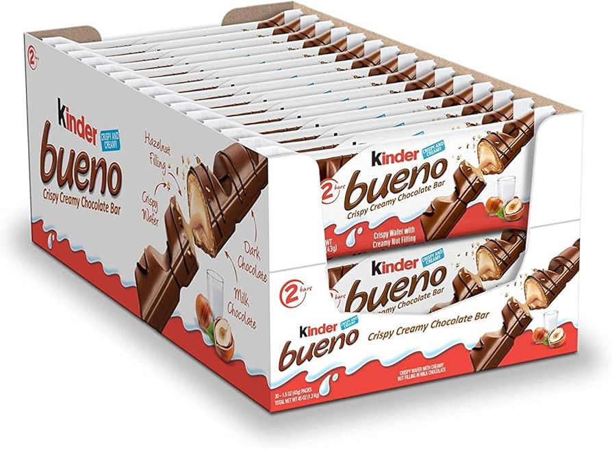 Kinder Bueno Milk Chocolate and Hazelnut Cream, 2 Individually Wrapped Chocolate Bars Per Pack, 1... | Amazon (US)