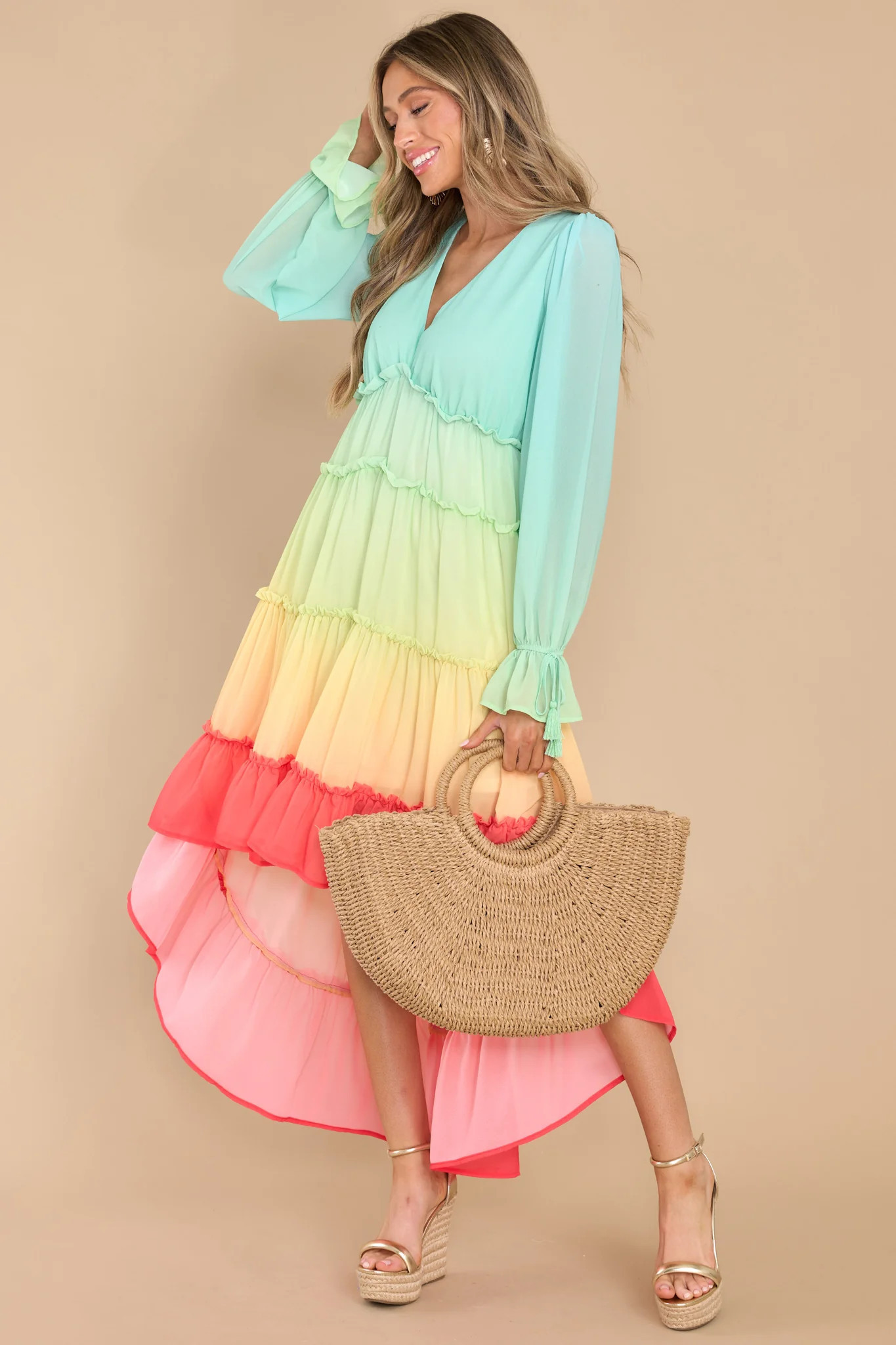 Just Own It Green Multi High-Low Dress | Red Dress 