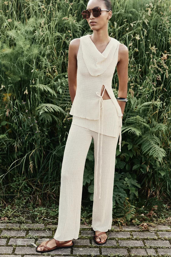 TEXTURED TIE SARONG PANTS | Zara US