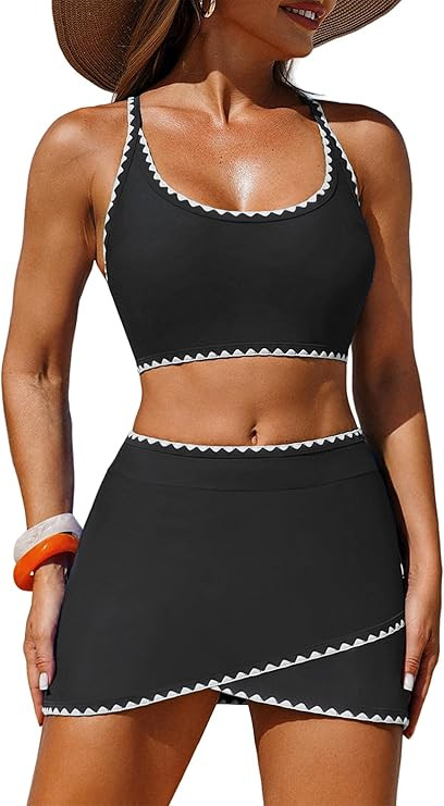ZAFUL Women Color Block Bikini Set with Wrap Skort Cute Two Piece Swimsuit Bath Suit Summer Beach... | Amazon (US)