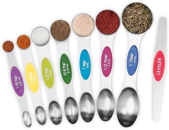 Magnetic Measuring Spoons Set Stainless Steel sauce Spoons Fits in Spice Jars Set of 8 is Oil, Sa... | Amazon (US)