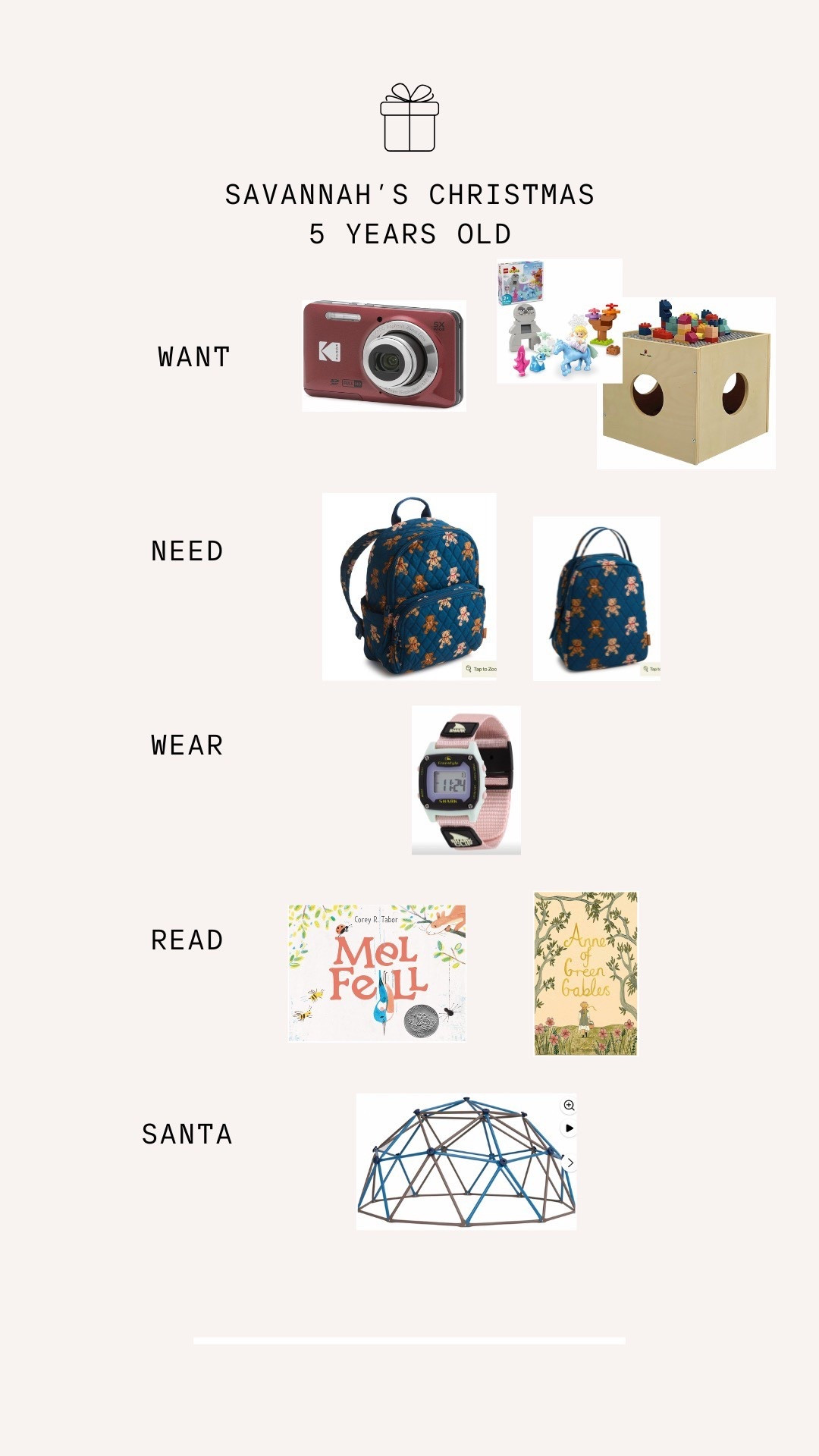 The gifts for our 5 year old daughter’s Christmas! WANT NEED WEAR READ & SANTA

#LTKSaleAlert #LTKKids #LTKSeasonal