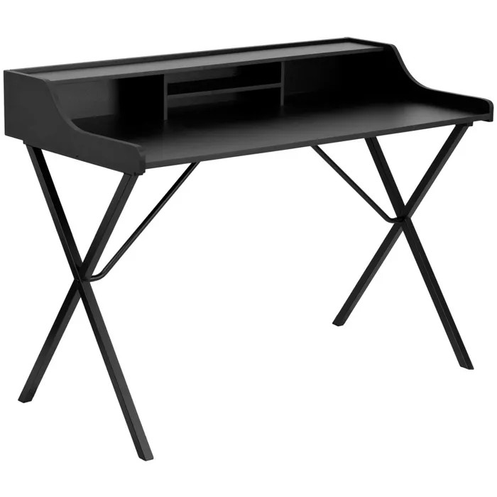 Merrick Lane Desk Contemporary Black Office Computer Writing Desk With Top Shelf and Center Stora... | Target