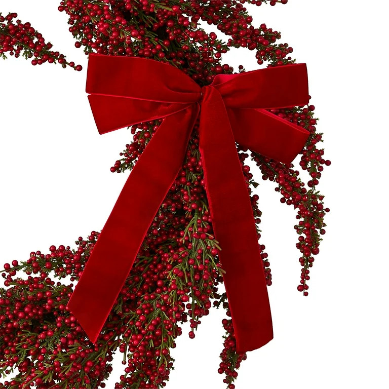 Berries with Bow Christmas Wreath, Red, 22", by Holiday Time | Walmart (US)