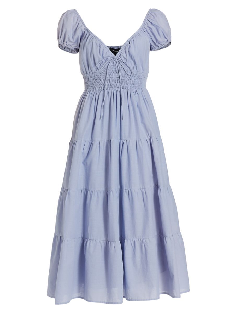 EN SAISON Bleu Smocked Cotton Midi-Dress | Saks Fifth Avenue